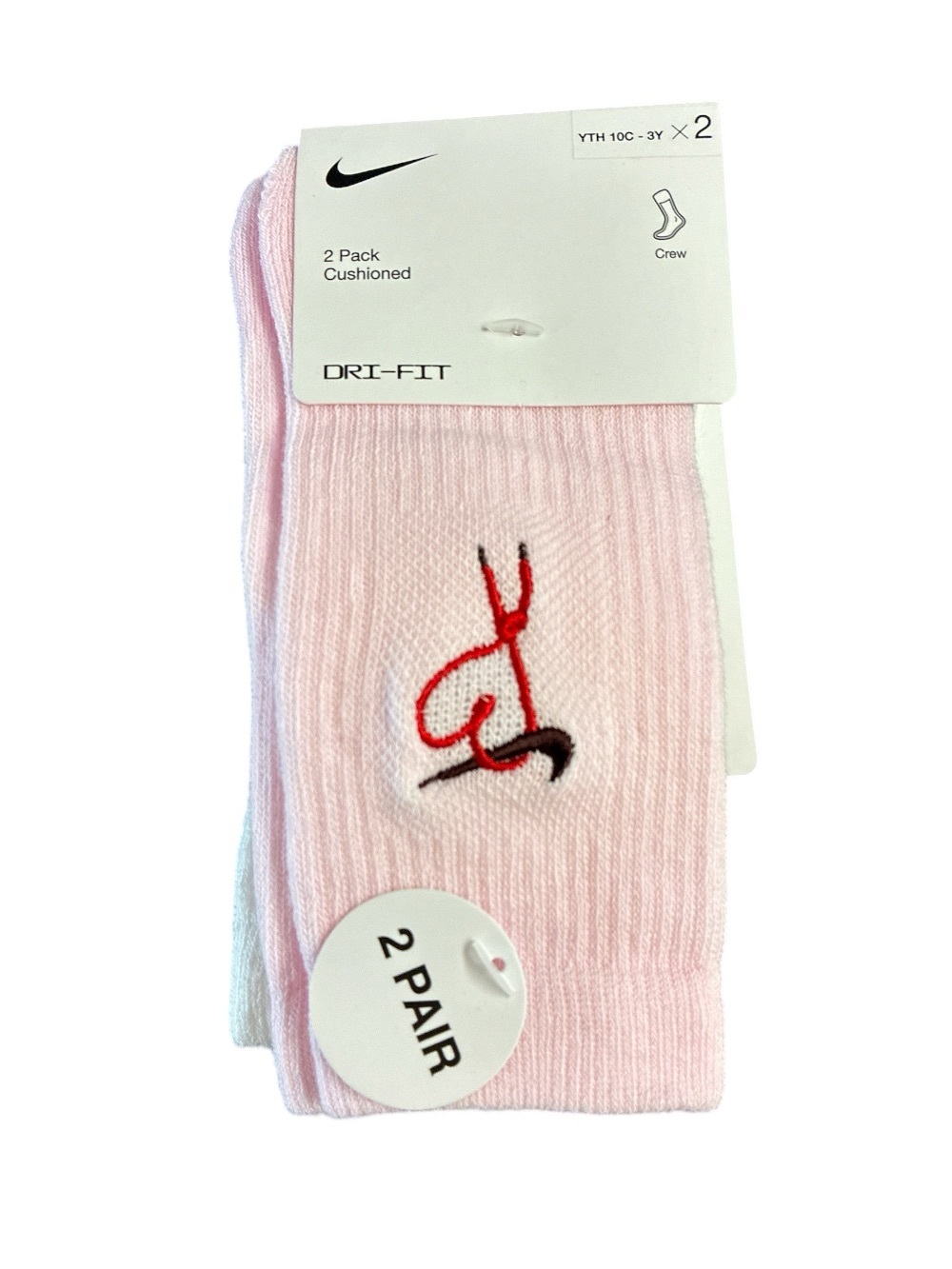 Nike DRI-FIT Crew Socks - Light Pink (2 Pack) size 10c-3Y new